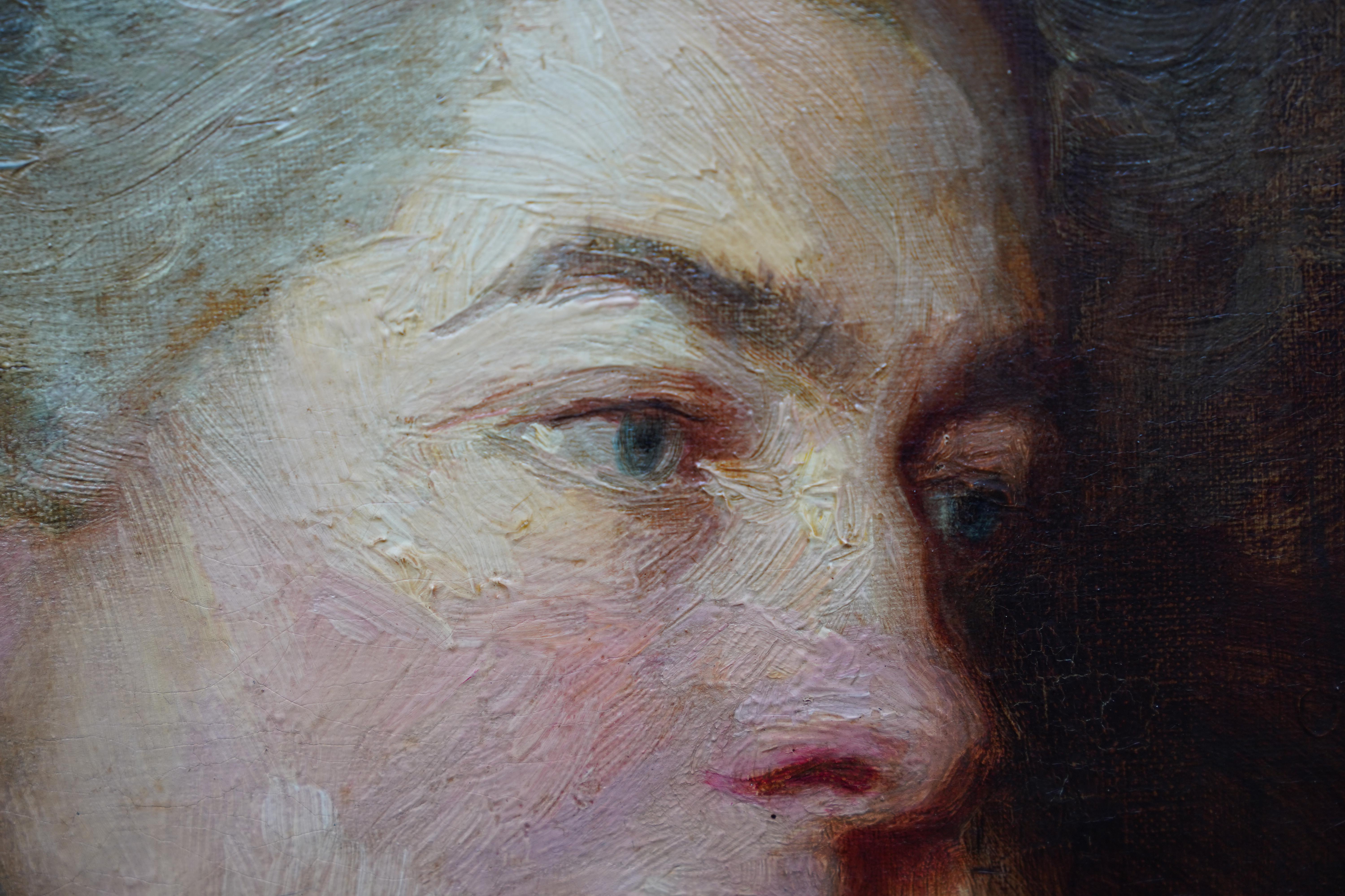 Portrait d'une femme avec une rose - Art britannique - Peinture à l'huile d'un portrait de maître ancien en vente 3
