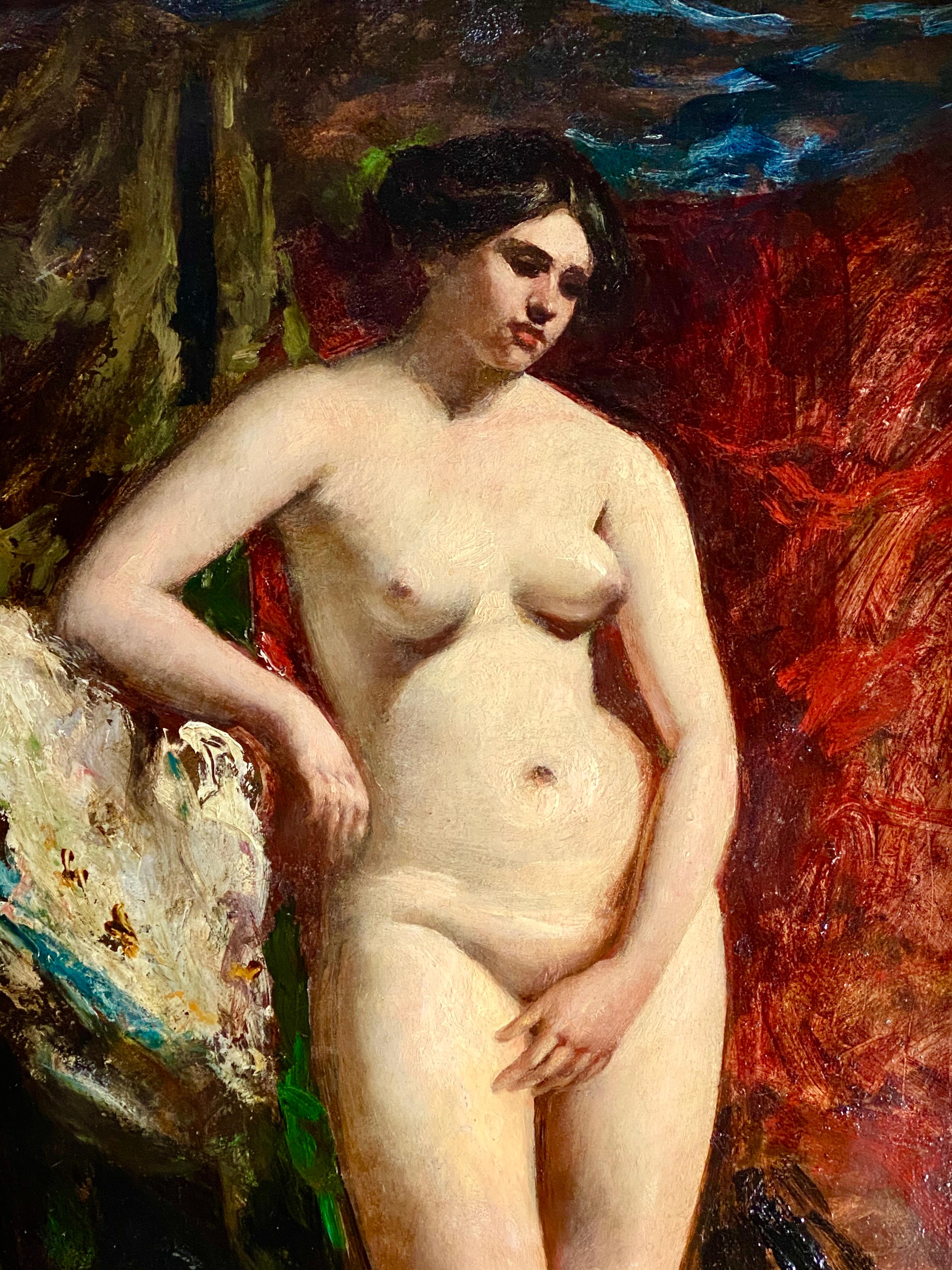 19th Century English Standing Female Nude with Red Drapery  - Painting by William Etty R.A.