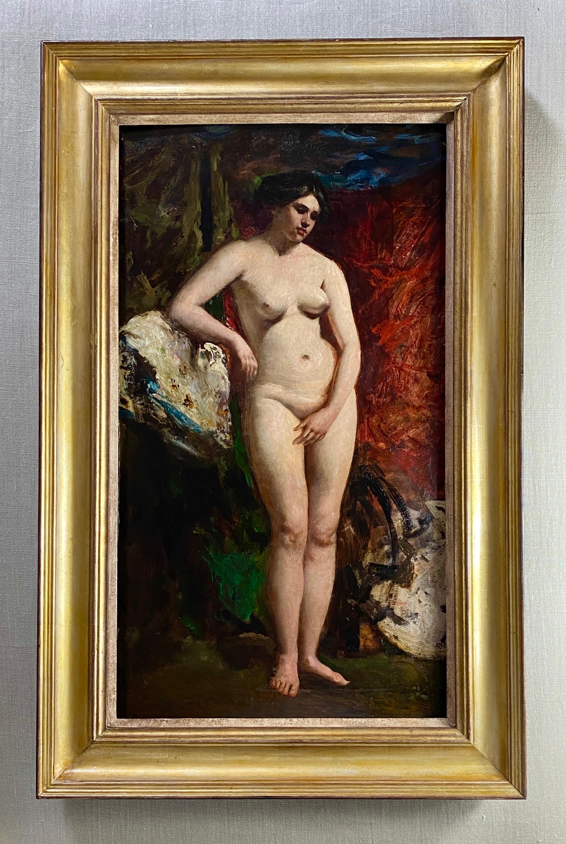 19th Century English Standing Female Nude with Red Drapery  - Painting by William Etty R.A.