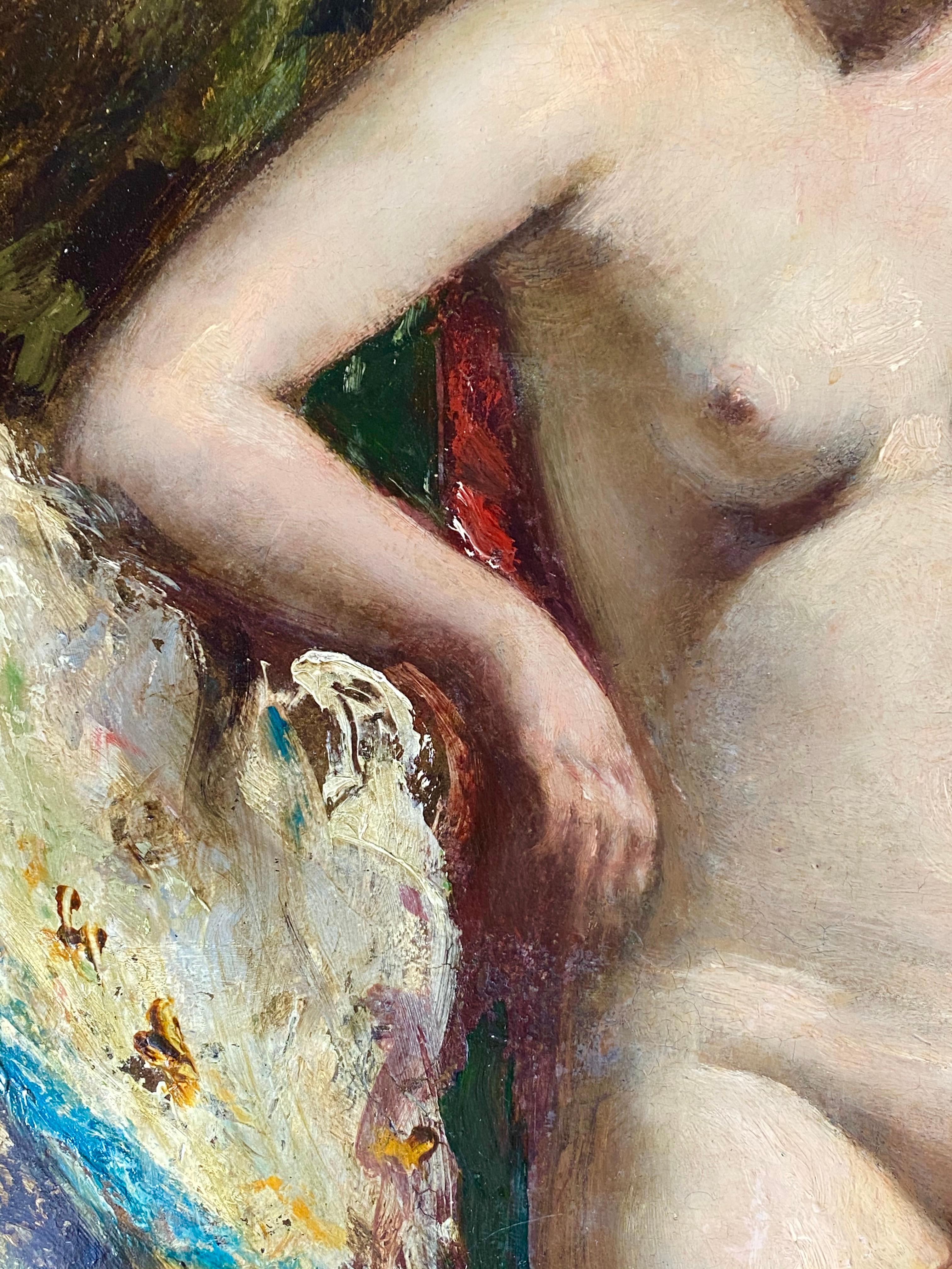 19th Century English Standing Female Nude with Red Drapery  - Old Masters Painting by William Etty R.A.