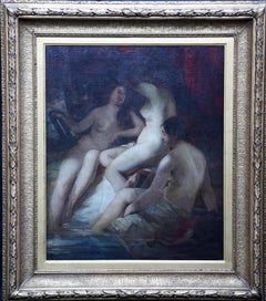 Nymphs Bathing - British Old Master art nude oil painting