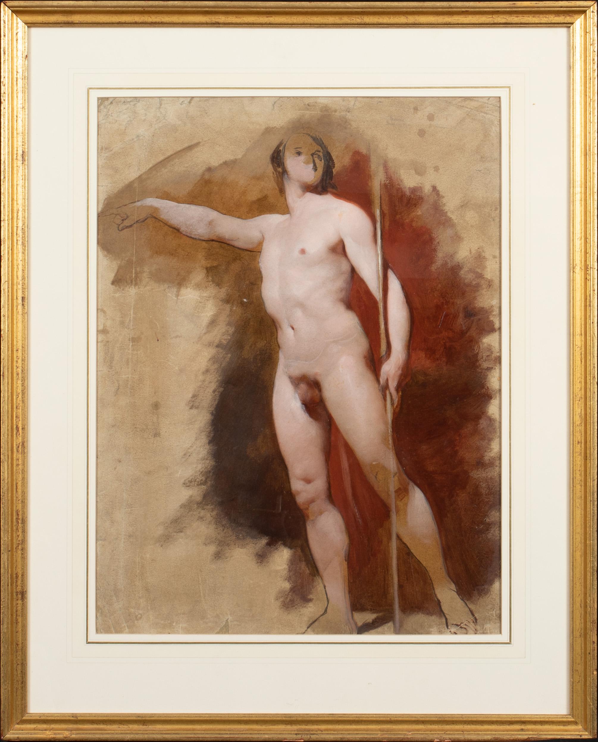 Portrait Of A Nude Male Holding A Stick, 19th Century - Painting by William Etty R.A.
