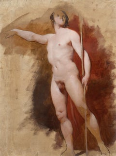 Portrait Of A Nude Male Holding A Stick, 19th Century  