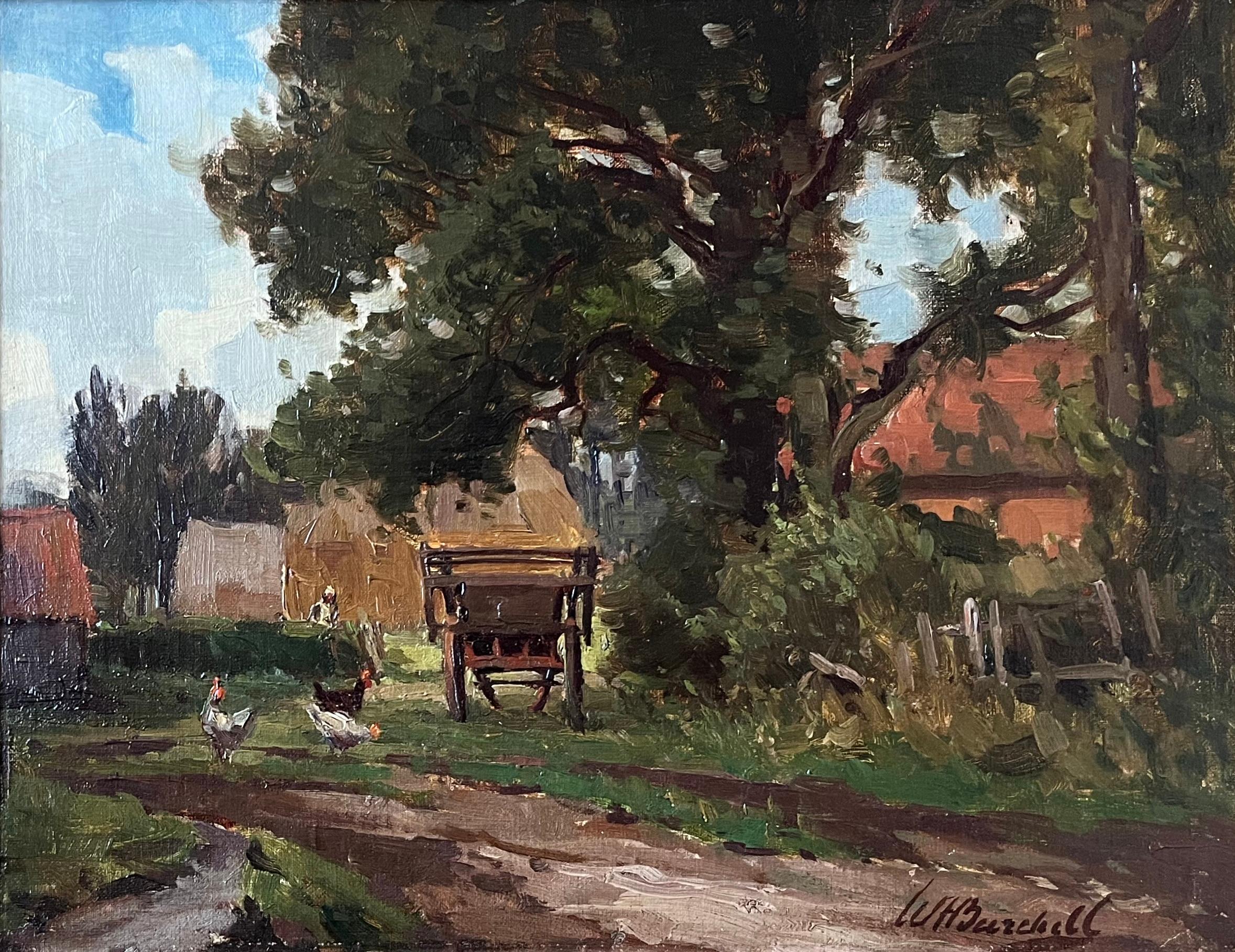 William F Burchell,  Original oil painting of chickens in a farmyard For Sale 2