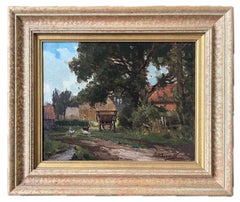William F. Burchell,  Óleo original de gallinas en un corral