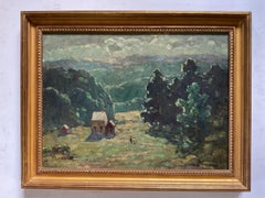 Bellissimo paesaggio montano dipinto ad olio da William F. Matthews, 1940 ca.