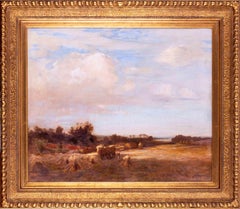 1909 Royal Academy painting of harvesting before the coast by Ferguson