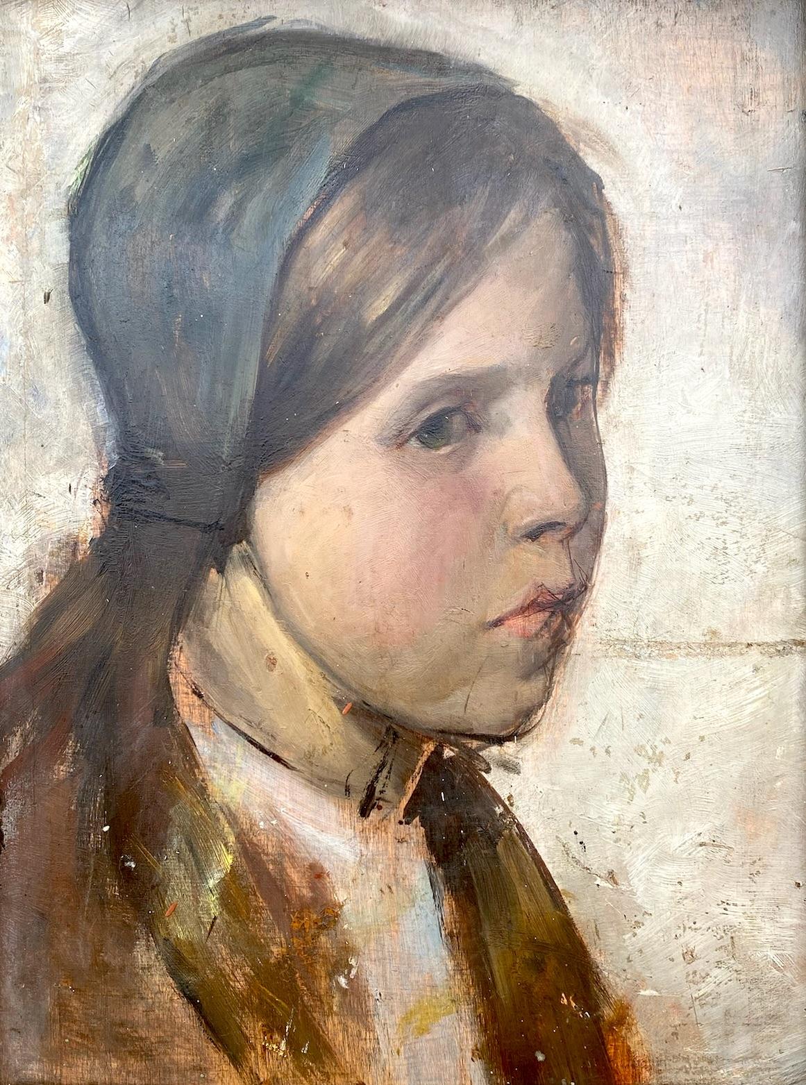 Das nachdenkliche Mädchen vom Lande, Impressionistische Kinderstudie, Schwedischer Künstler in Paris – Painting von William Feron