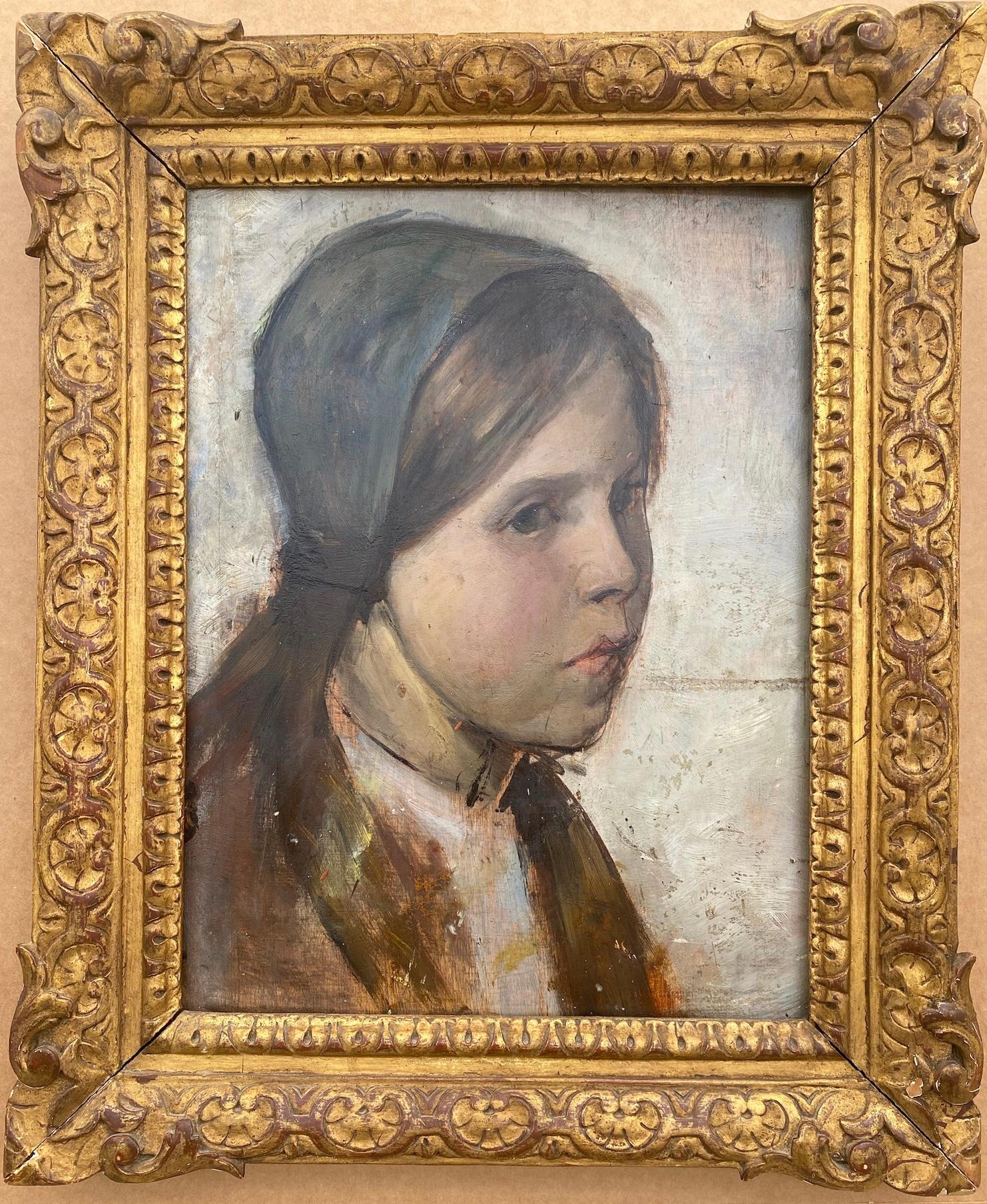 Das nachdenkliche Mädchen vom Lande, Impressionistische Kinderstudie, Schwedischer Künstler in Paris (Impressionismus), Painting, von William Feron