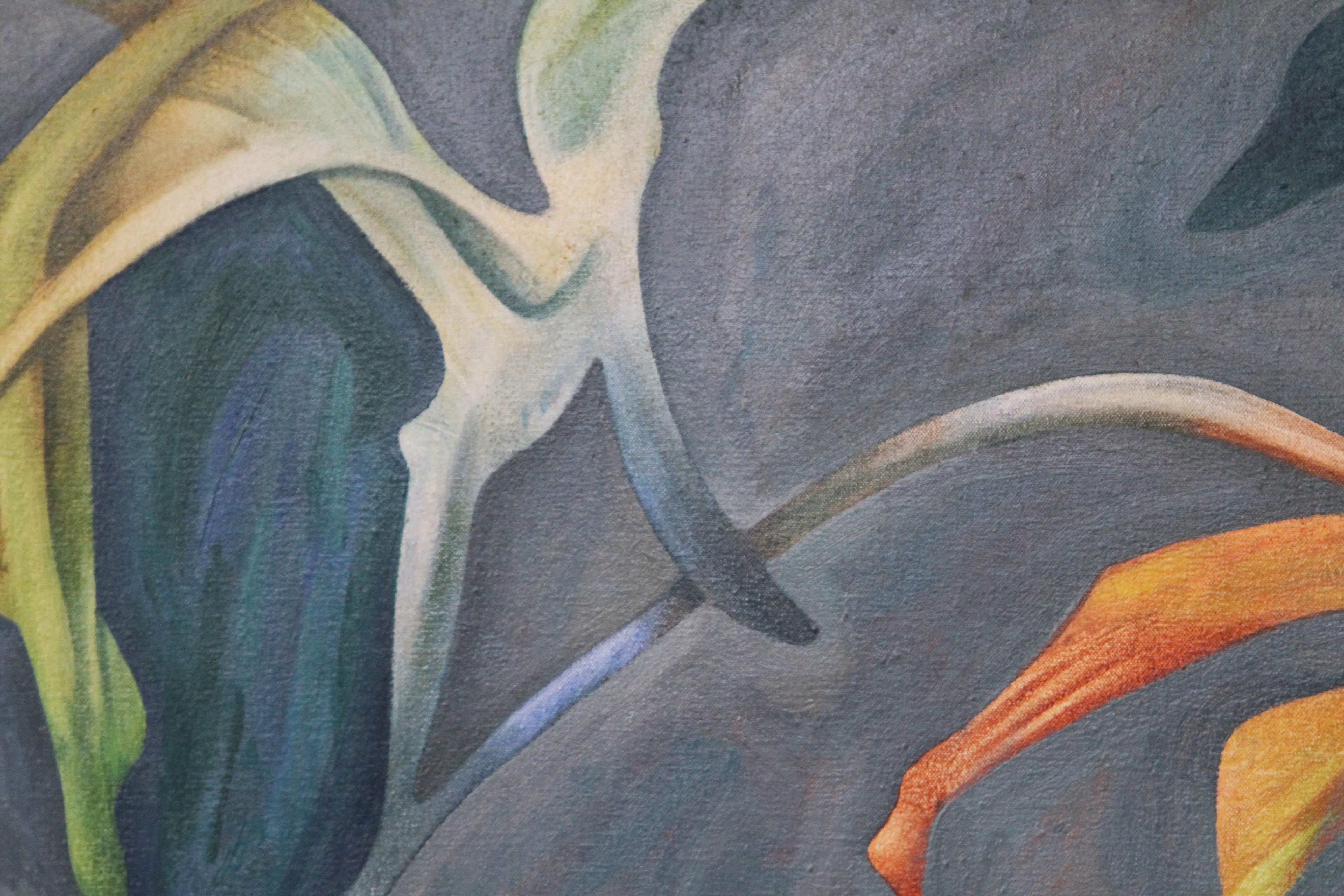20th Century William Fett Sirrealist Abstract Landscape Oil Painting 