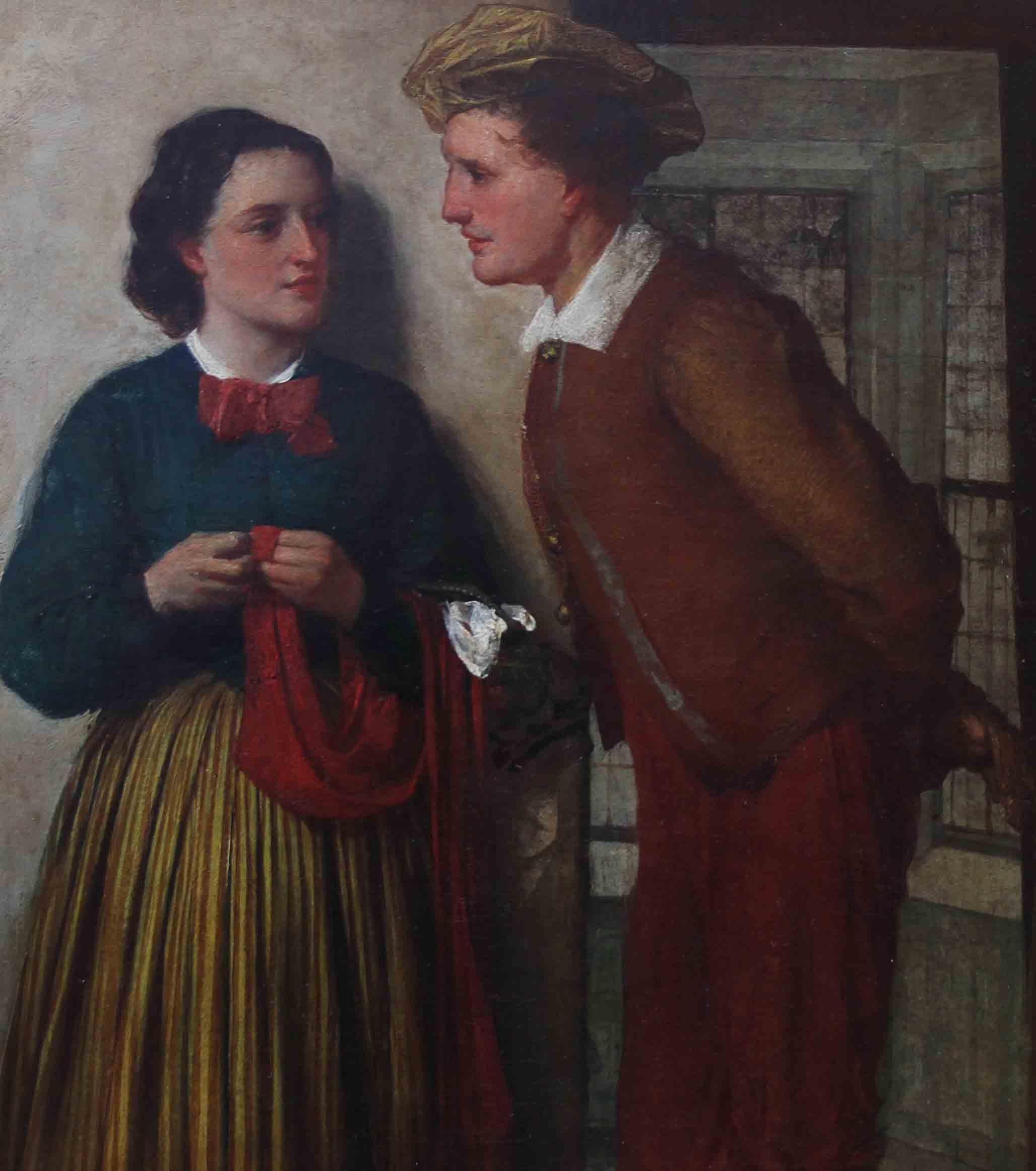 Ein feines viktorianisches schottisches Genregemälde in Öl auf Leinwand aus dem Jahr 1868 mit dem Titel The Gossip des berühmten schottischen Künstlers William Fettes Douglas RSA. Es ist eine beeindruckende Darstellung eines umwerbenden Paares in