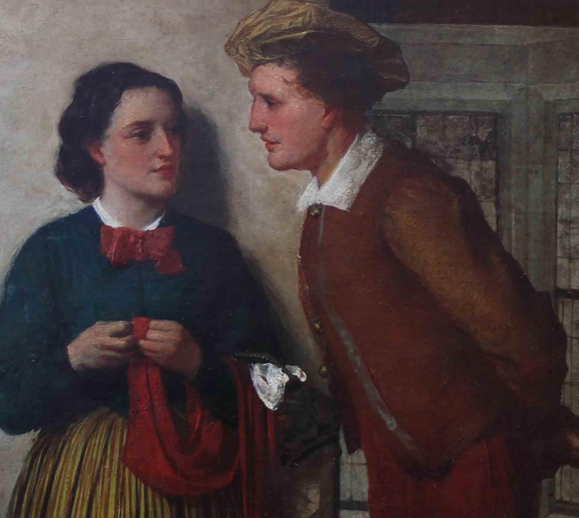 The Gossip - Scottish 19thC art Victorian oil painting young romantic couple en vente 1