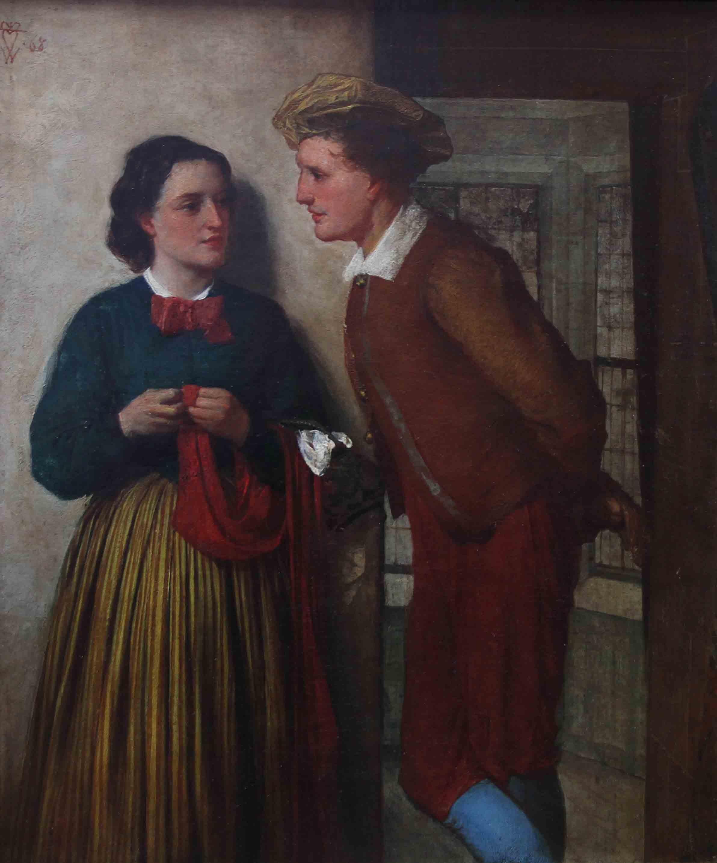 The Gossip - Scottish 19thC art Victorian oil painting young romantic couple For Sale 6