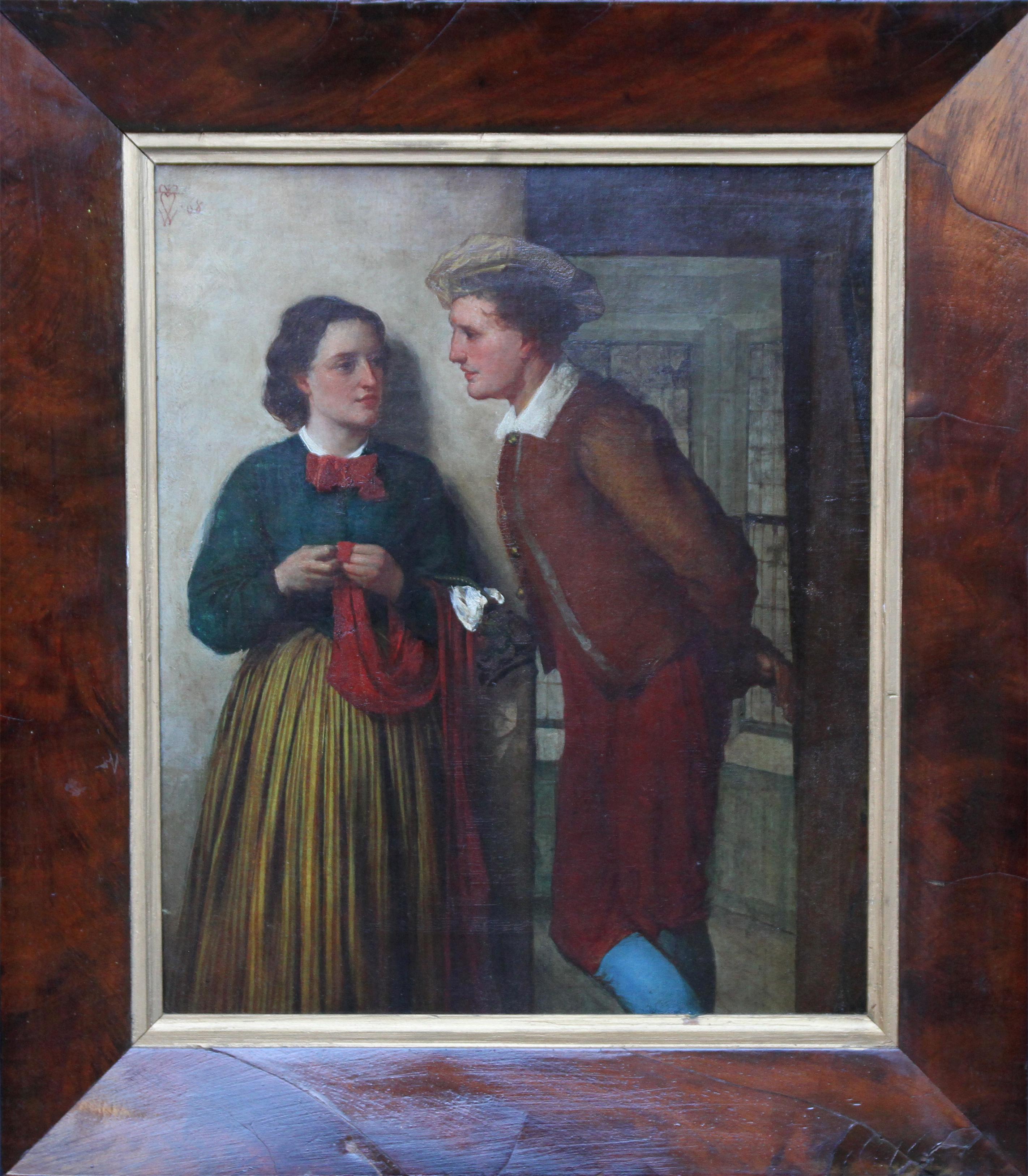 The Gossip - Scottish 19thC art Victorian oil painting young romantic couple