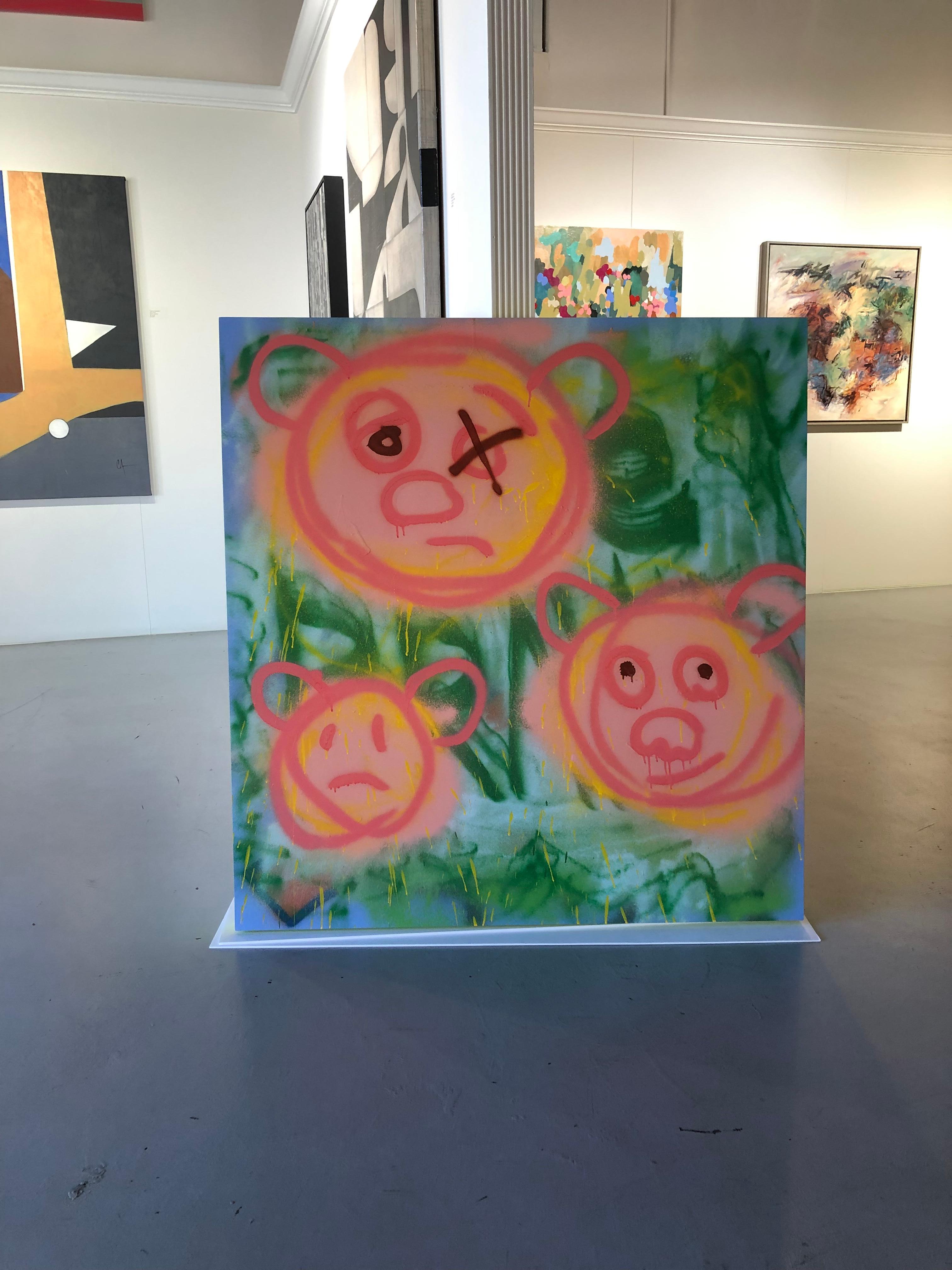 Acrylic on Panel Titled: “3 Pig-Bears” For Sale 1