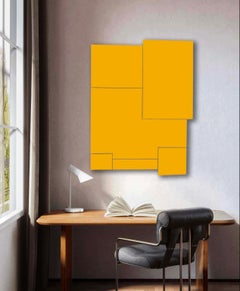 Acrílico sobre madera Ensamblaje Titulado: "A.B.C. VIIII" Amarillo  36 x 48
