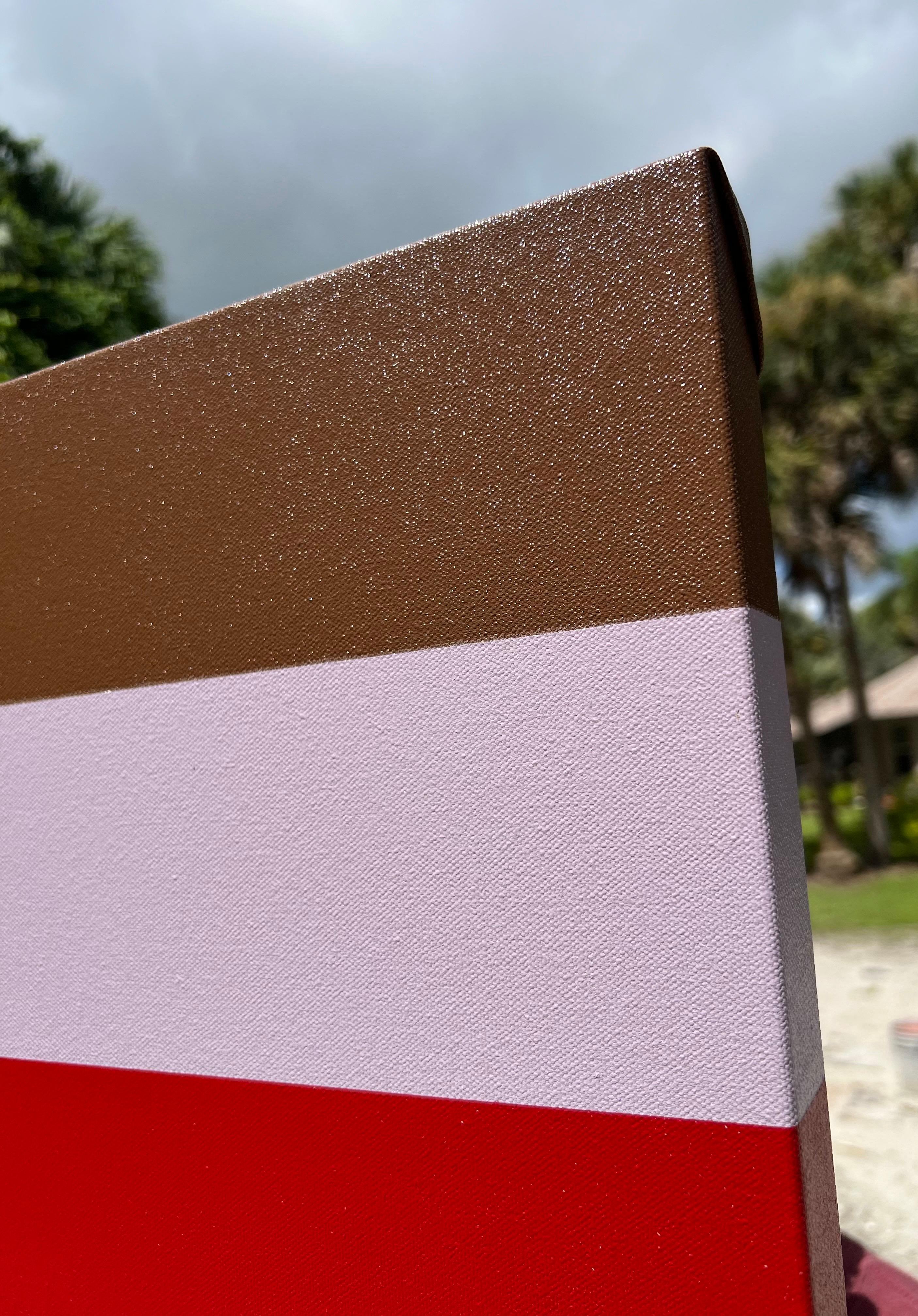 Peinture acrylique moderne de l'artiste William Finlayson, encadrée sur mesure en chêne blanc. 
peut être suspendu à la verticale ou à l'horizontale

Né à Tallahasee Fl, William a commencé sa carrière artistique en tant que consultant en couleurs