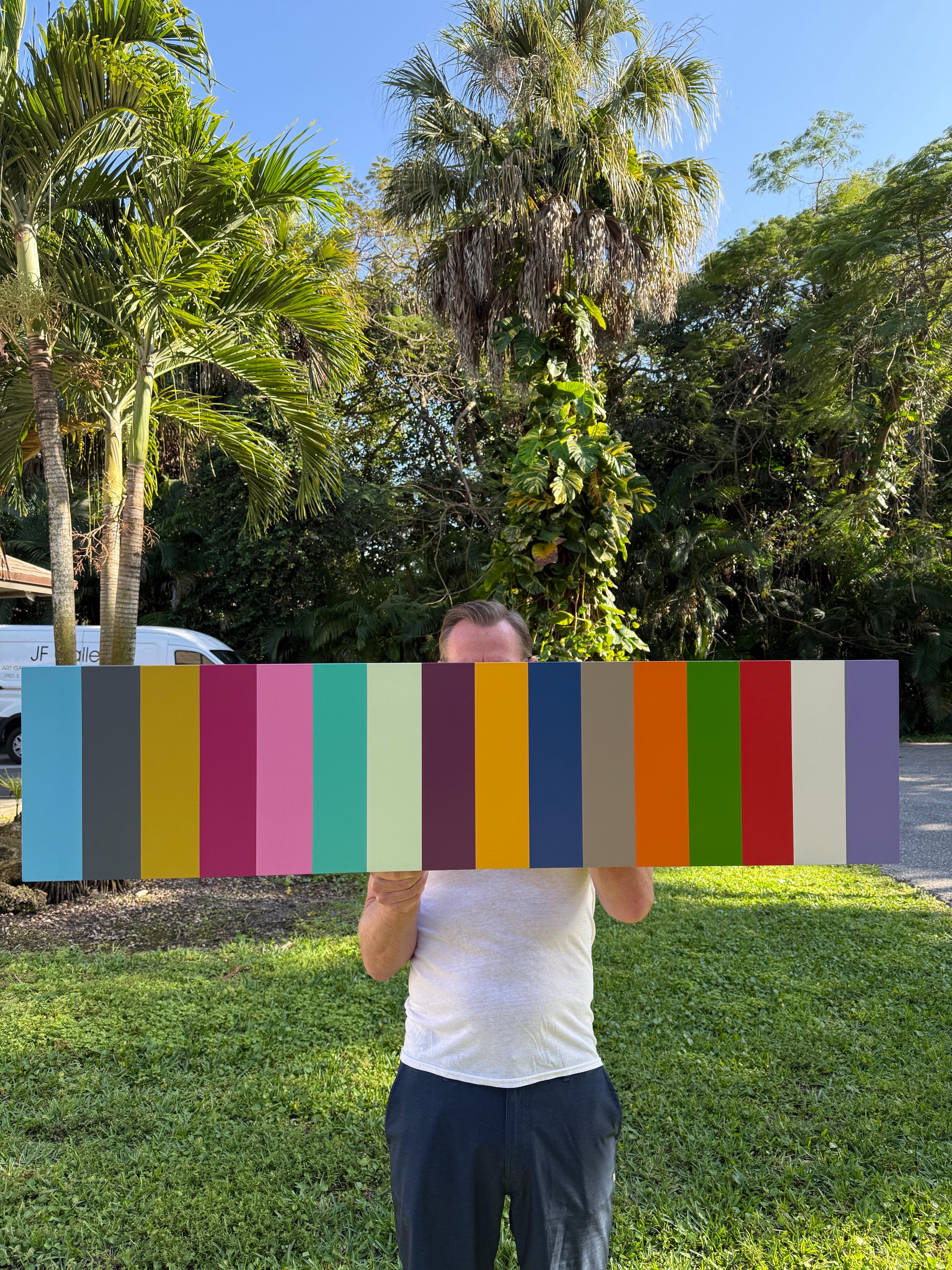 Modern acrylic painting by artist William Finlayson, custom framed in white oak floater 
can be hung vertical or horizontal

Born in Tallahasee Fl, William started his artistic career as a color consultant for his family's Design and Painting