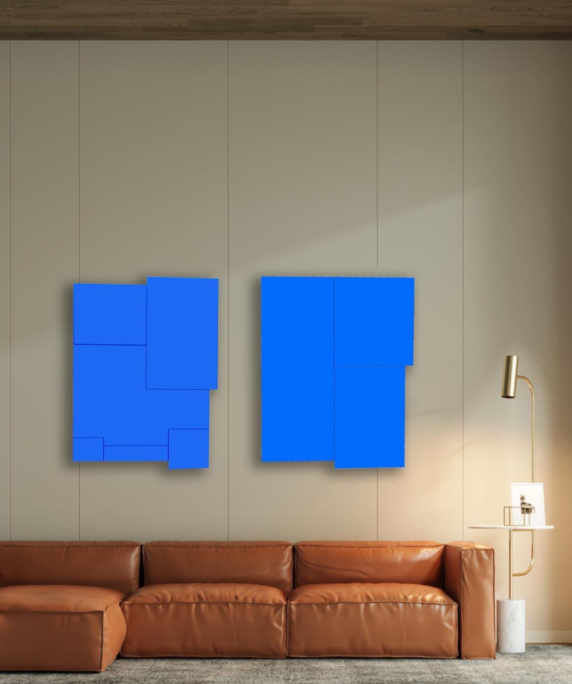 PAIR of Acrylic on Wood Assemblage Paintings - Minimalist Mixed Media Art by William Finlayson