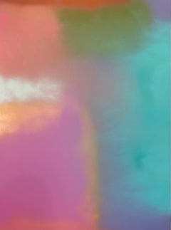 Pittura acrilica su pannello di legno intitolata "Happy Haze V". 35 x 47