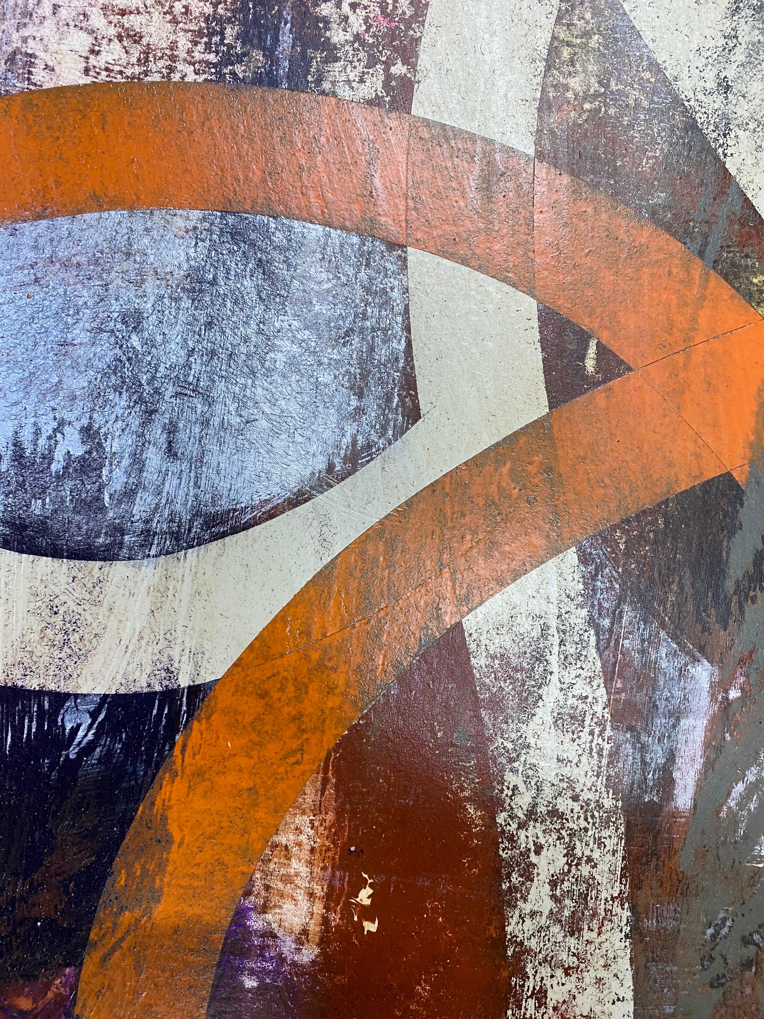 Original Mixed Media Painting on Panel “Burnt Orange Ribbons” For Sale 1