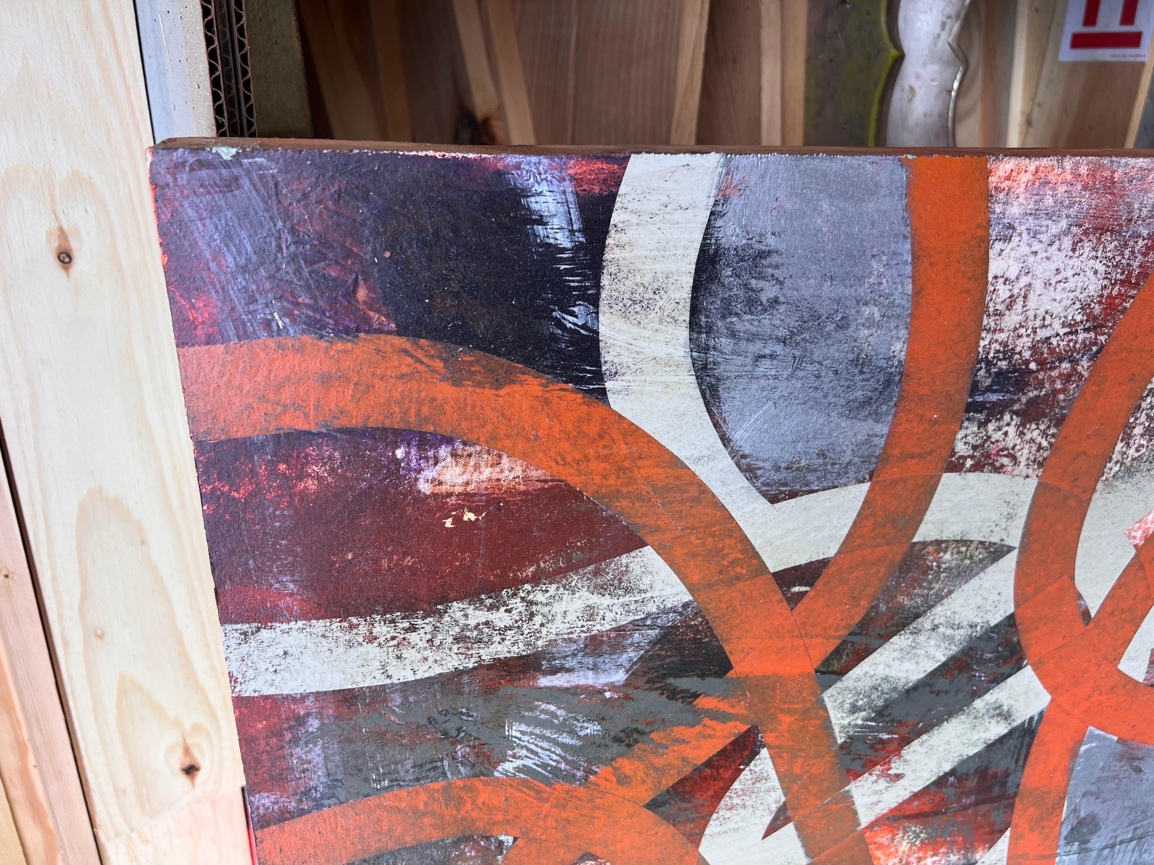 Original Mixed Media Painting on Panel “Burnt Orange Ribbons” For Sale 4