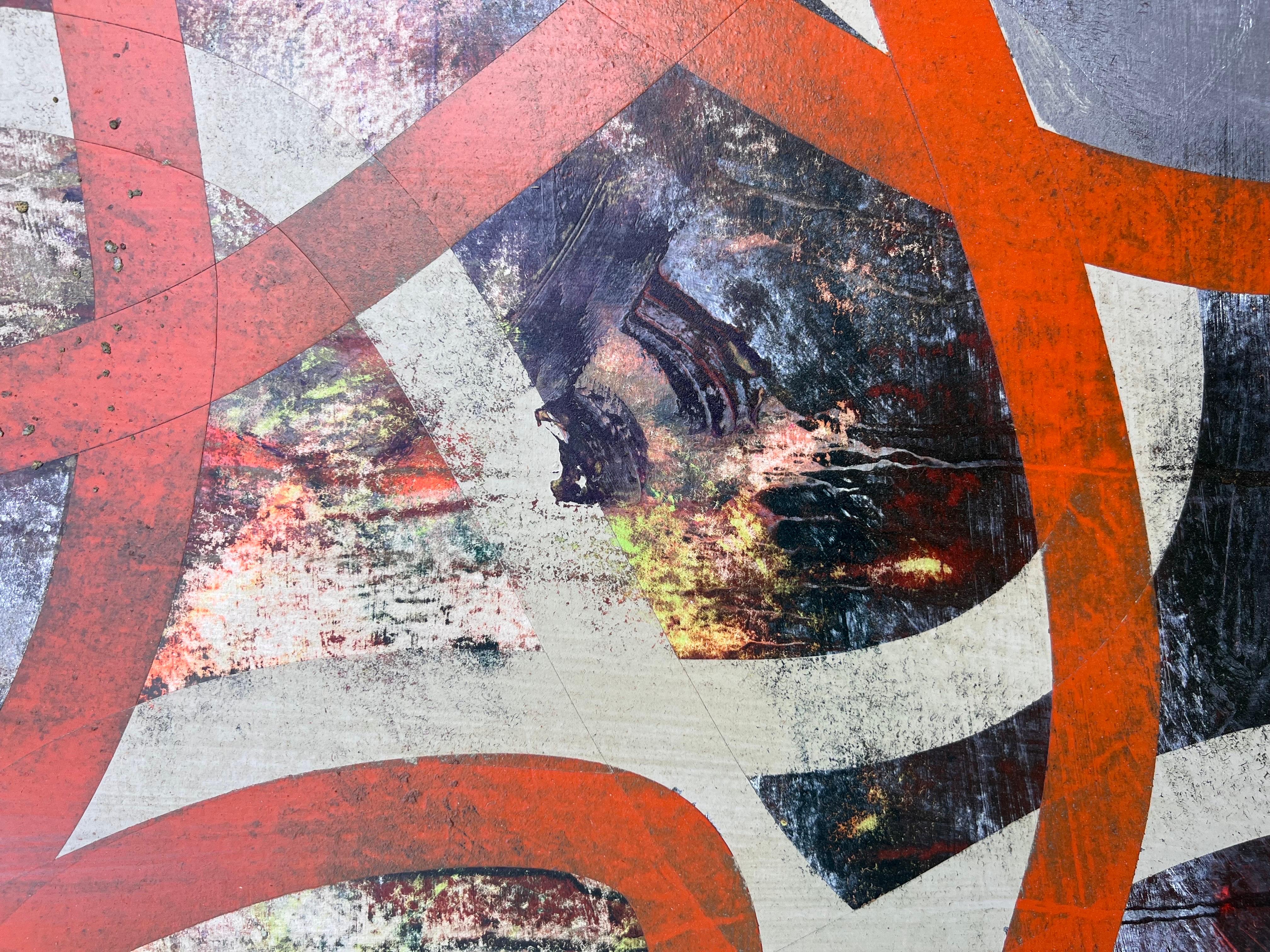 Original Mixed Media Painting on Panel “Burnt Orange Ribbons” For Sale 5