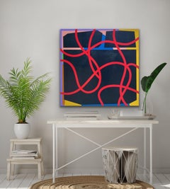 “Red Ribbons”  Original Abstract Painting ( 49 x 49 )