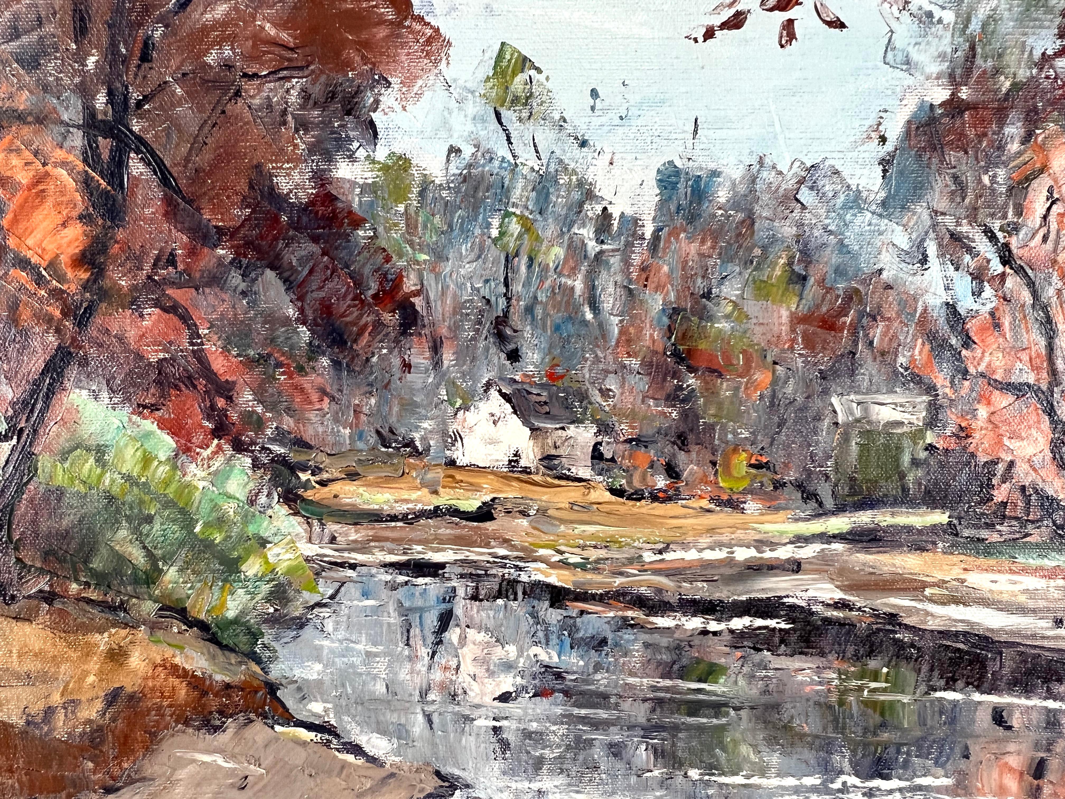 Riverside Cottage in Spring Kennebunkport Maine Pallet-Messer Impasto-Textur (Amerikanischer Impressionismus), Painting, von William Fisher