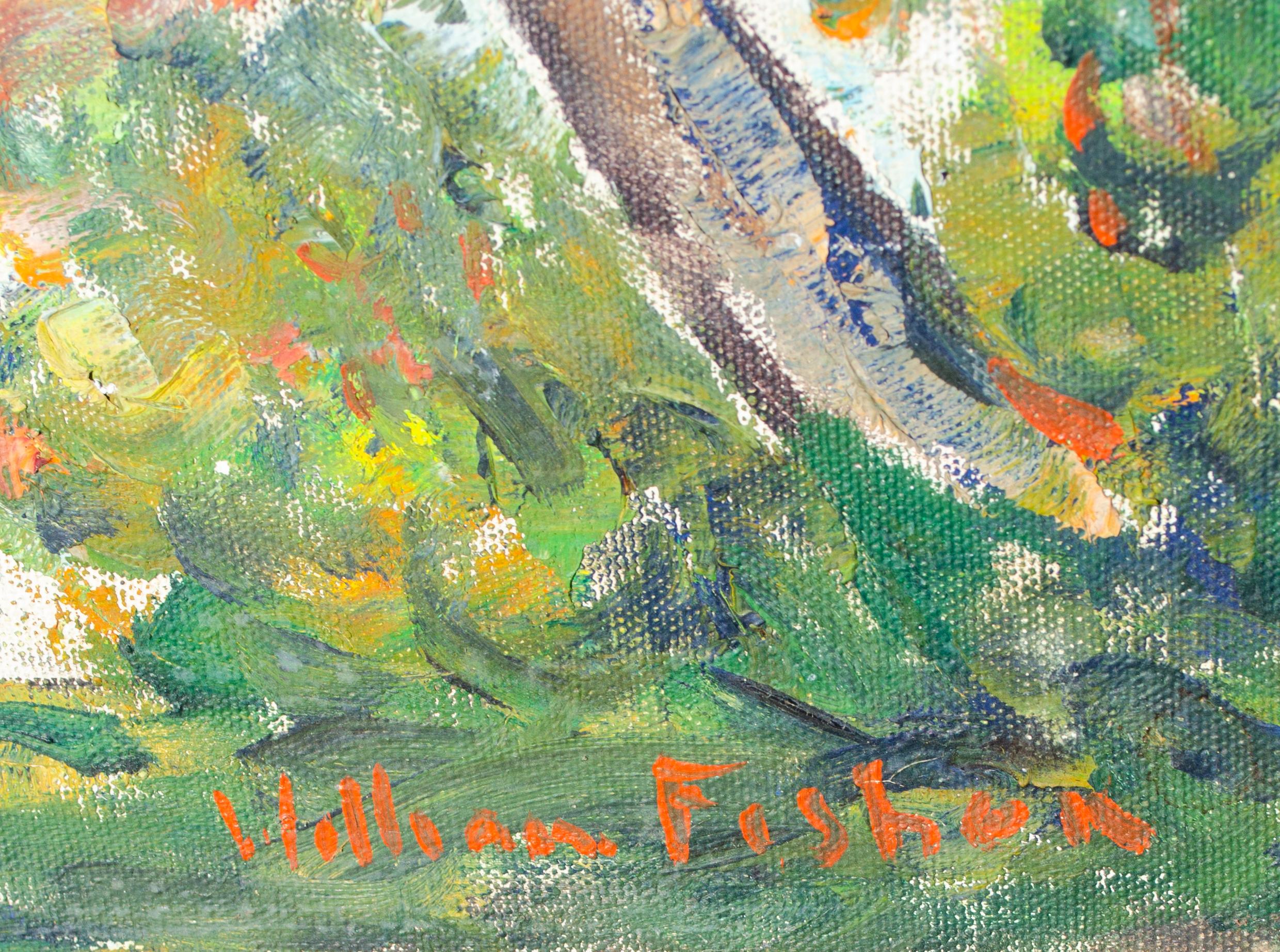 Peinture de pont couvert de bord de campagne de la Nouvelle-Angleterre par l'artiste du Maine William Fisher en vente 1