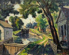"New Hope Canal” 1942 by William Fisher Pennsylvania PA Impressionist Oil Signed