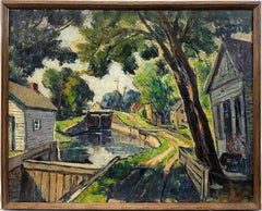 "New Hope Canal” 1942 by William Fisher Pennsylvania PA Impressionist Oil Signed