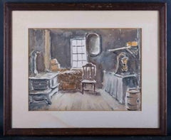 Vintage William Fisher  (AMERICAN, 1891 - 1985) Watercolor "Interior Scene"