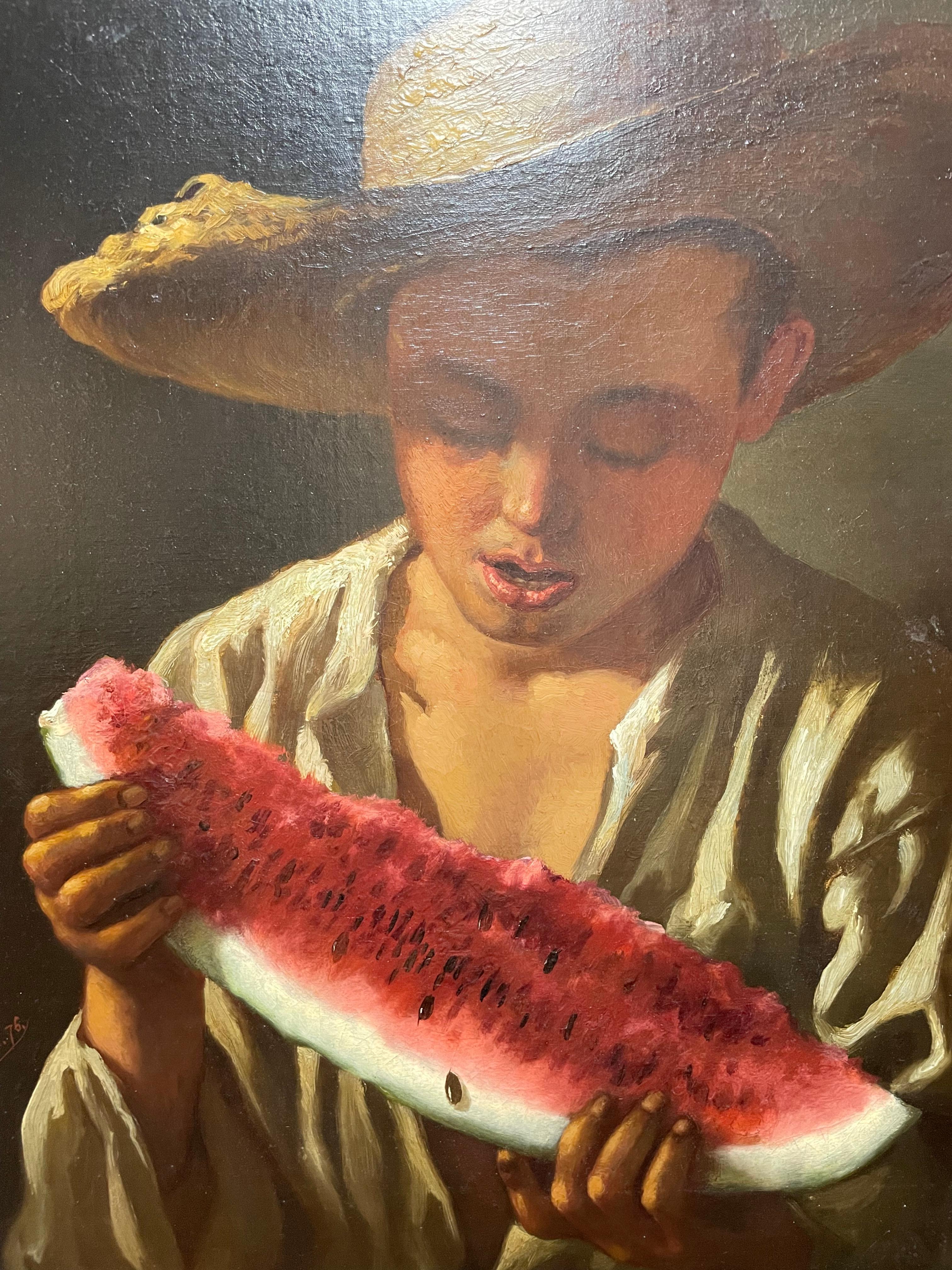 L'artiste américain William Fitz était un peintre du XIXe siècle qui vivait et travaillait à New York.

L'œuvre a été achevée en 1876, elle est meilleure qu'une J.G. Marron.

La peinture représente un garçon du Sud avec un chapeau de paille, prenant
