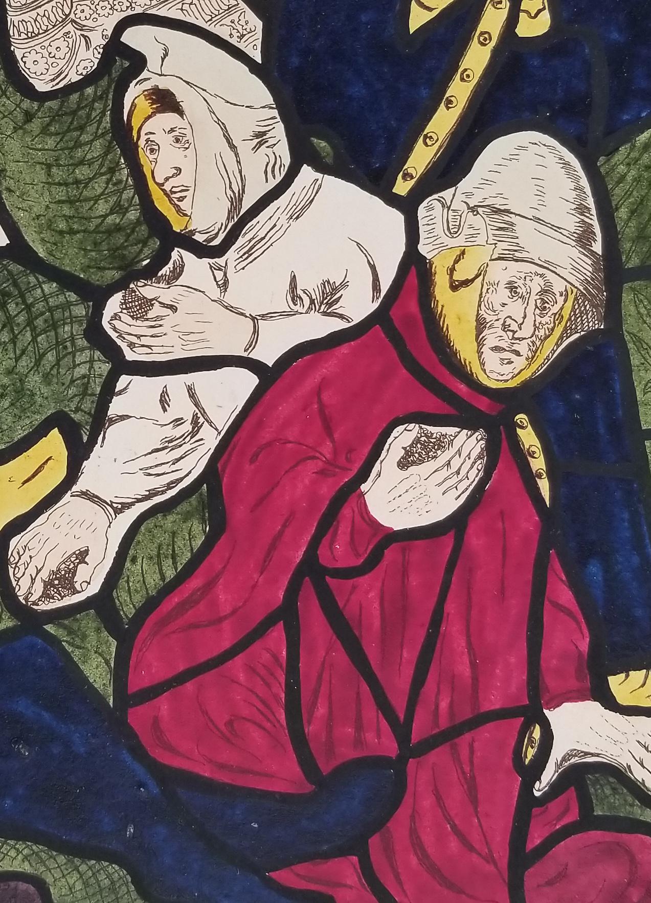 Original hand-colored engraving, engraved and published by William Fowler in 1804 depicting stained glass in the East Window of the Cathedral in York.  This is one of thirty-nine stained glass subjects by Flower.

The title reads: 