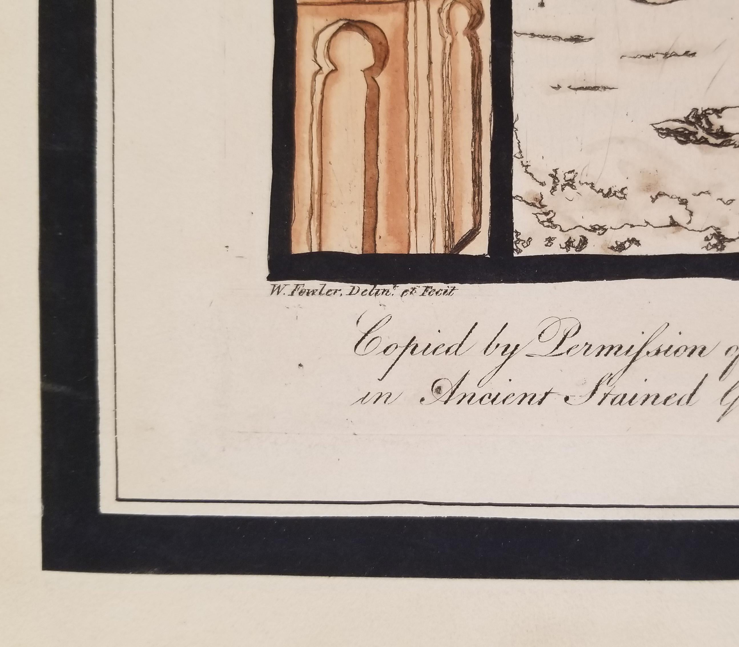 Original hand-colored engraving, engraved and published by William Fowler in 1805 depicting i stained glass in the the death of St. John The Baptist.  The title reads: 