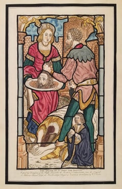 Antique William Fowler Engraving after Stained Glass of the Death of John the Baptist