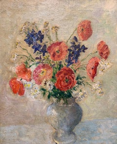 Floral Still Life, Impressionist Interior Table Top Still Life of Flower Bouquet