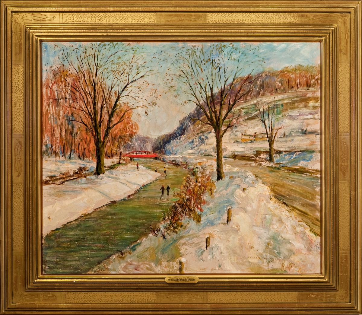 William Francis Taylor Landscape Painting - "Skating on the Canal"