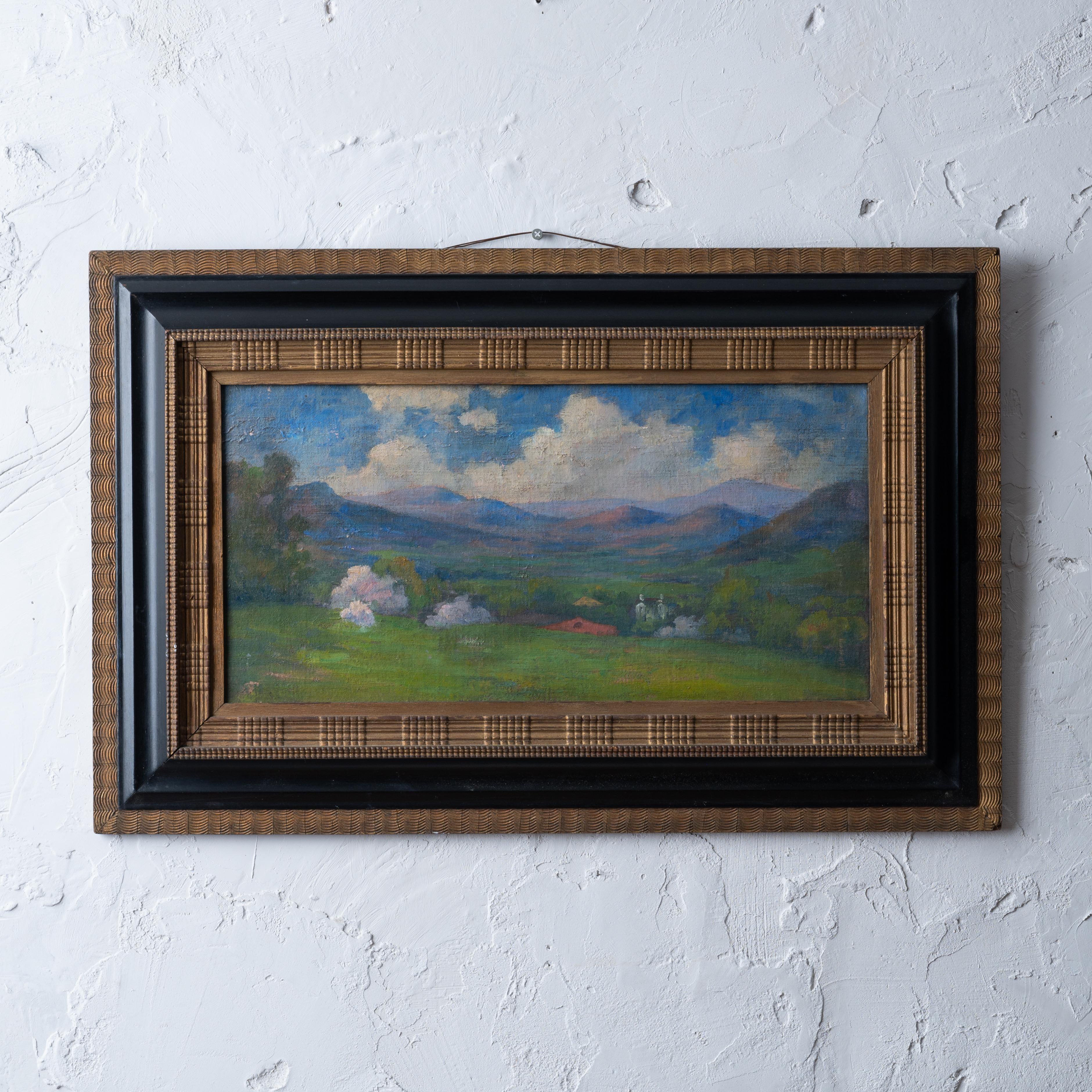 William Francklyn Paris
(Américain, 1871-1954)

Paysage impressionniste, vers 1890, dans un cadre hollandais à moulures ondulées. 
Il s'agit d'une belle petite pièce et de la seule peinture enregistrée de l'architecte qui a étudié avec William