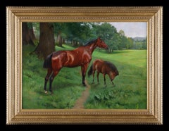 Ein Rennenpferd mit einem Companion Pony. Ölgemälde auf Leinwand