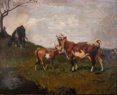 Manner of William Frank Calderon - Mid 20th Century Oil, Cow and Calf