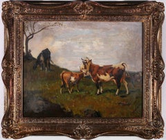 Manner of William Frank Calderon - Mid 20th Century Oil, Cow and Calf