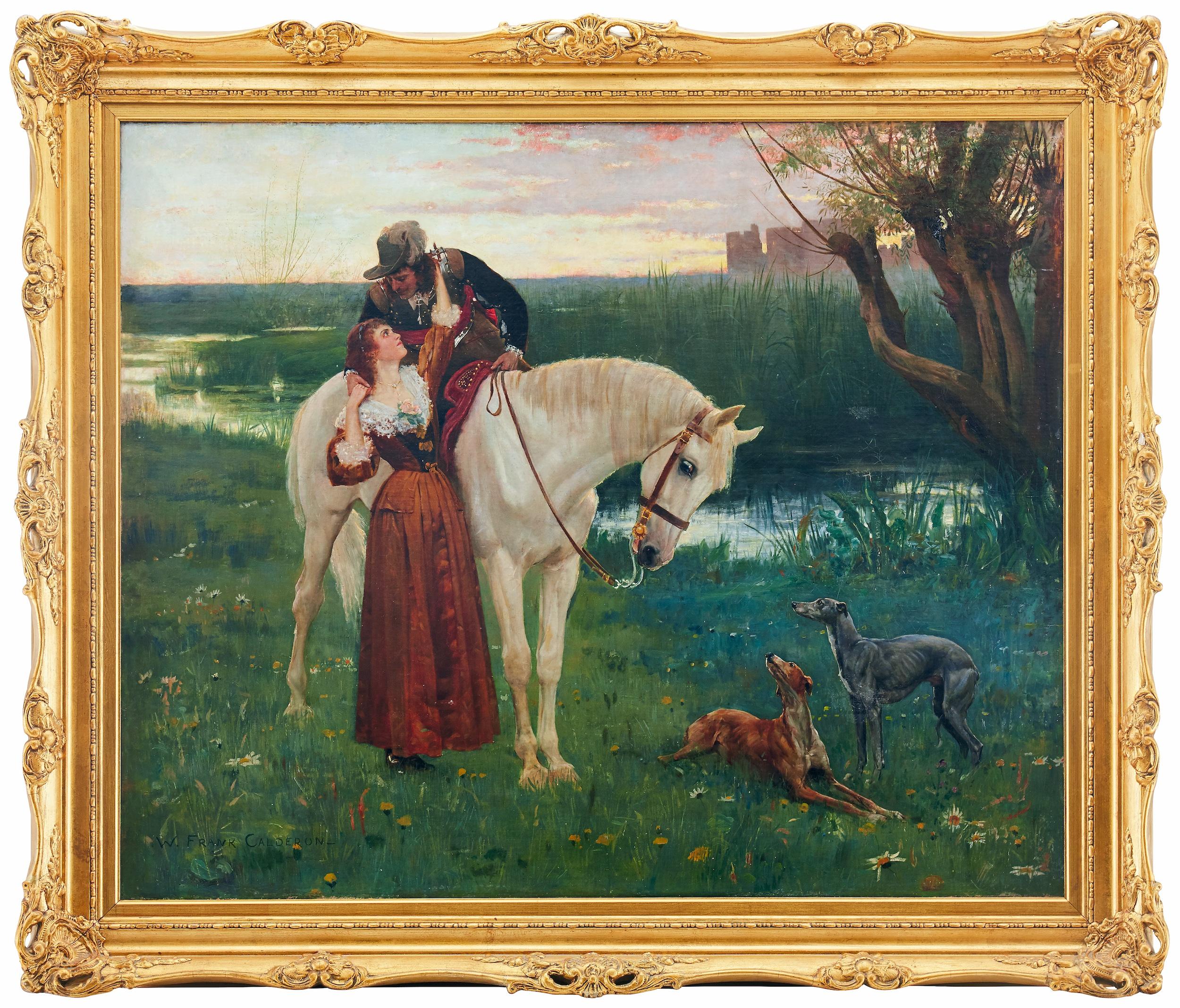 Peinture à l'huile The Girl in The Red Dress de William Frank Calderon (1865-1943) en vente 4