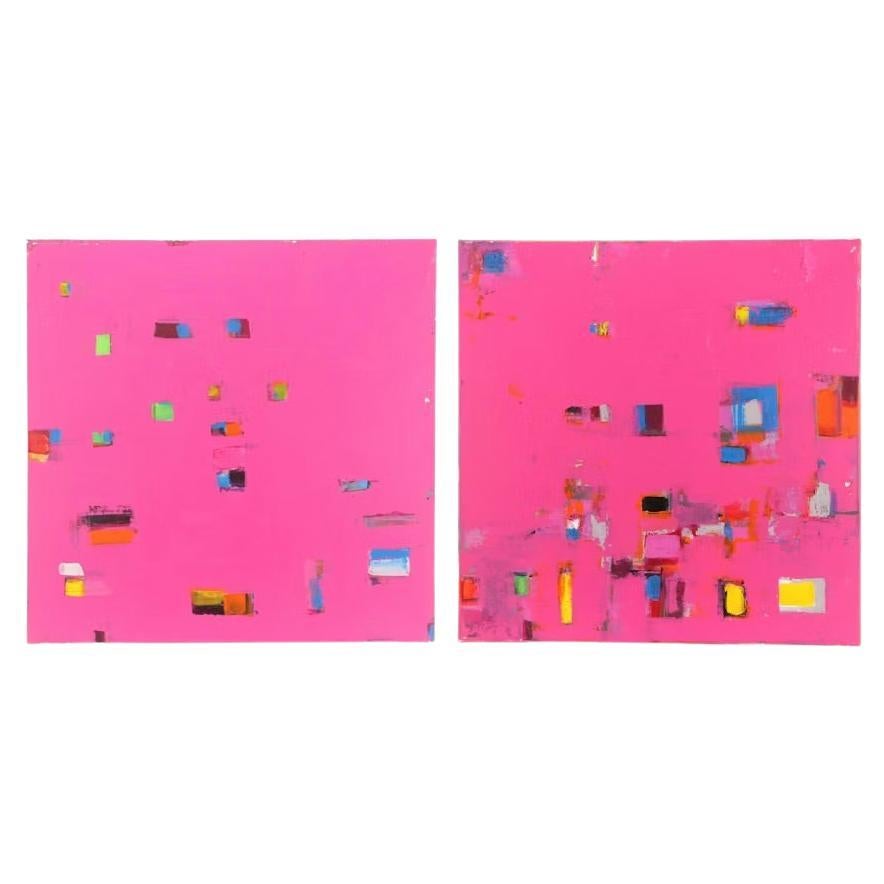 William Fred Arrowood Expressionist Abstract Acrylic on Canvas Diptych Paintings