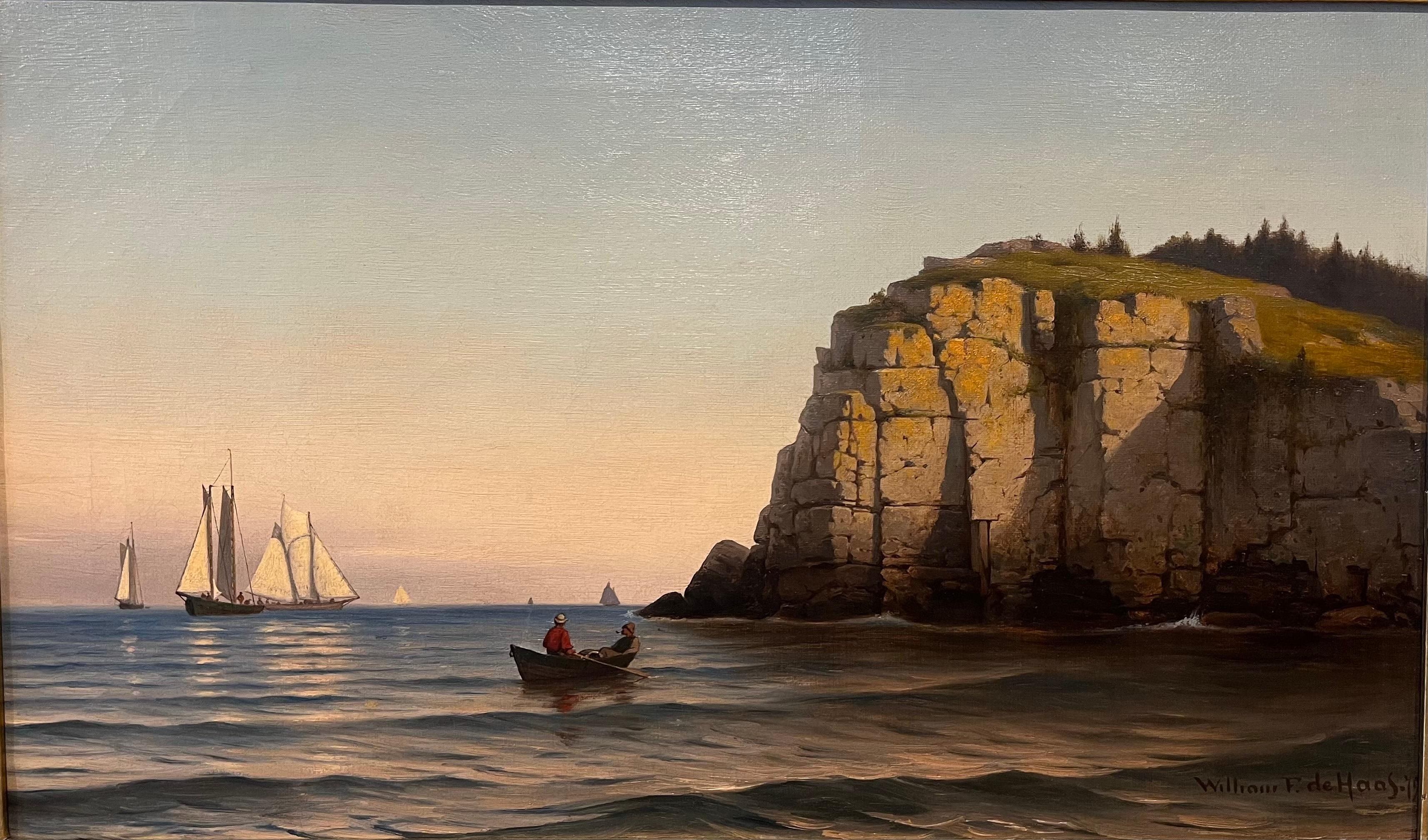 Paesaggio oceanico della navigazione al largo della costa - Painting di William Frederick de Haas