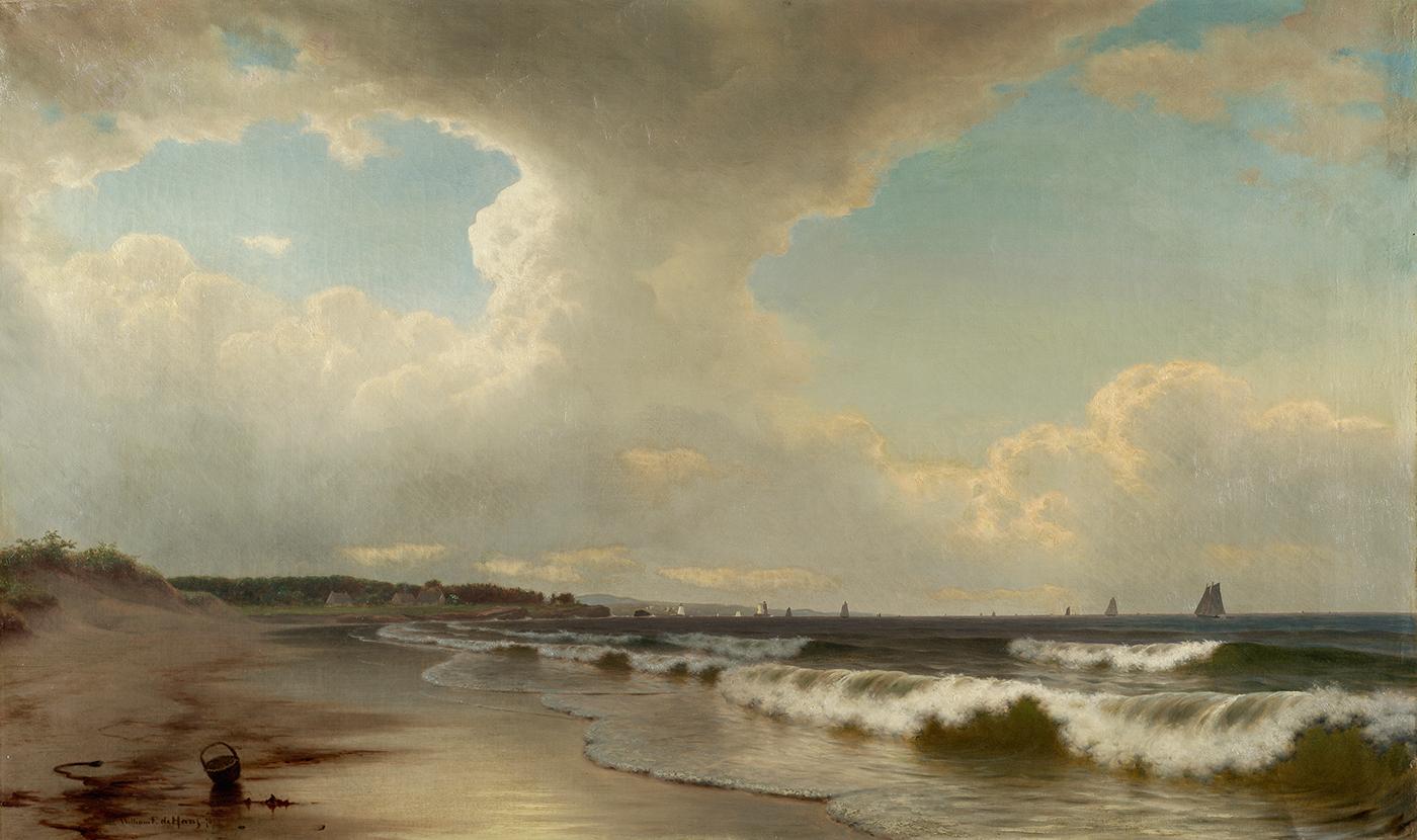 Landscape Painting William Frederick de Haas - Shoreline avec panier et bateaux