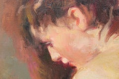 "Mary on the Bath" Impressionist Peach-Toned Nude Female Portrait Painting