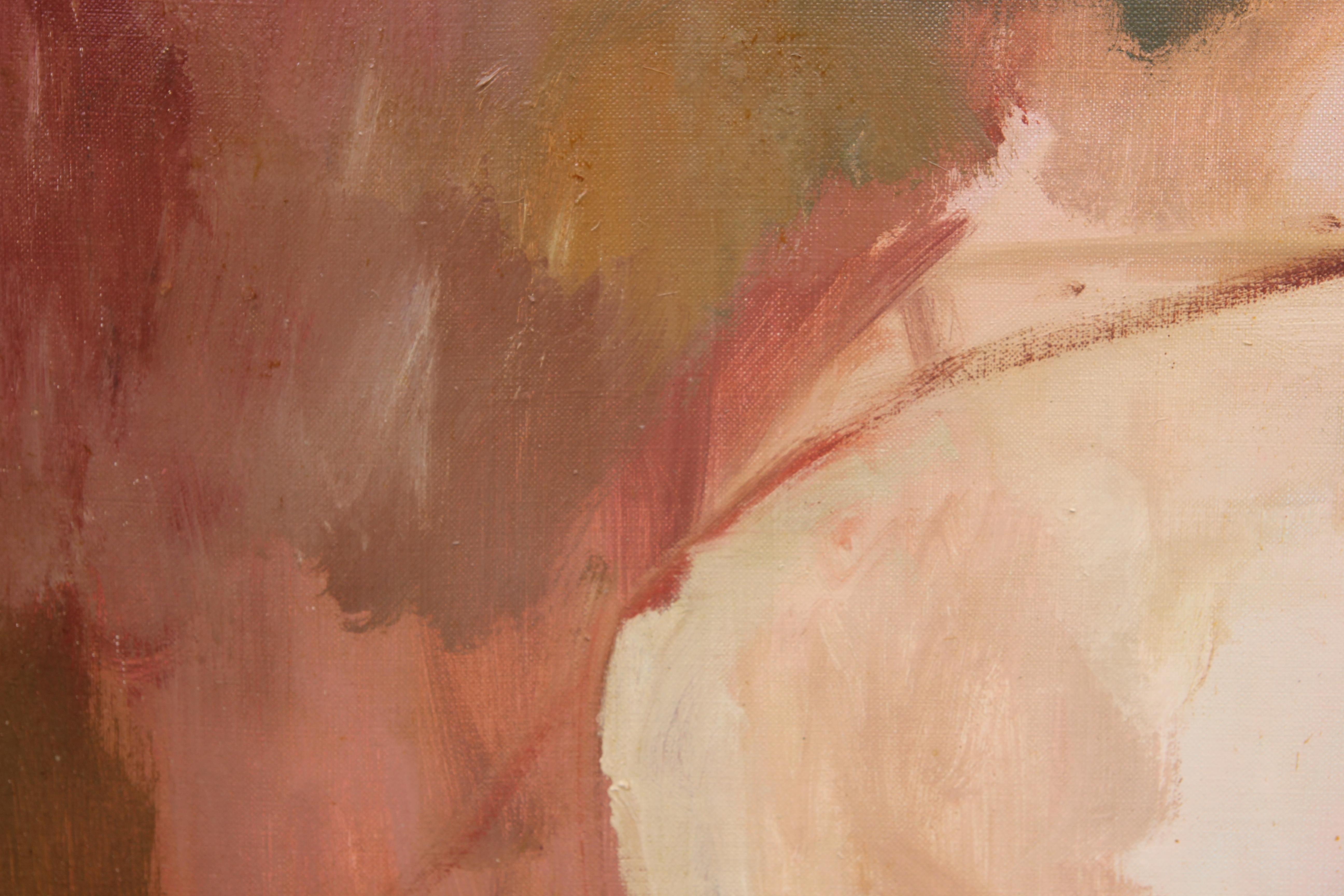 Peach-toned nude female portrait oil painting titled 