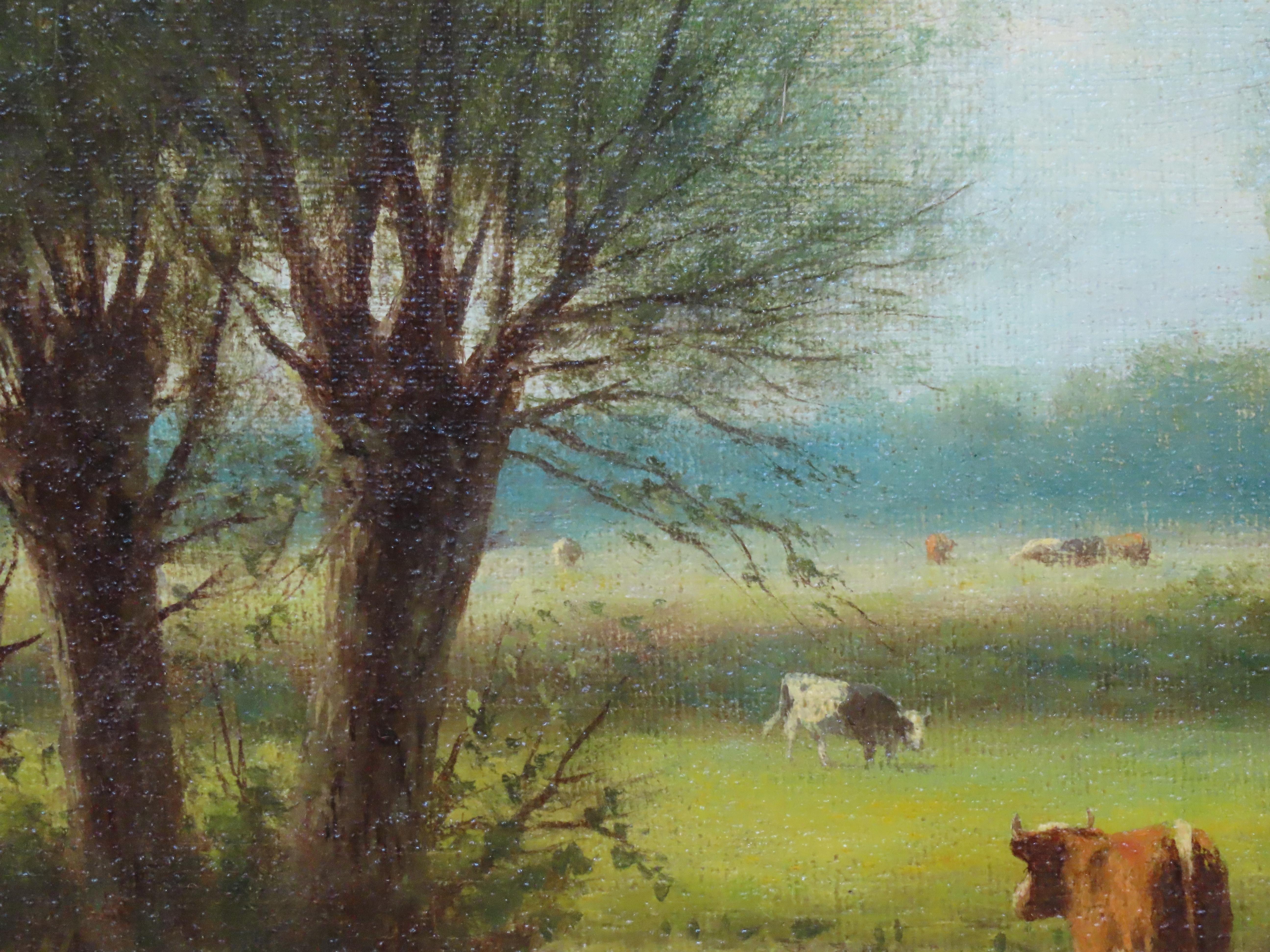 Original Ölgemälde auf Karton, William Frederick Hulk , „Kattle in Meadow“, Öl im Angebot 5